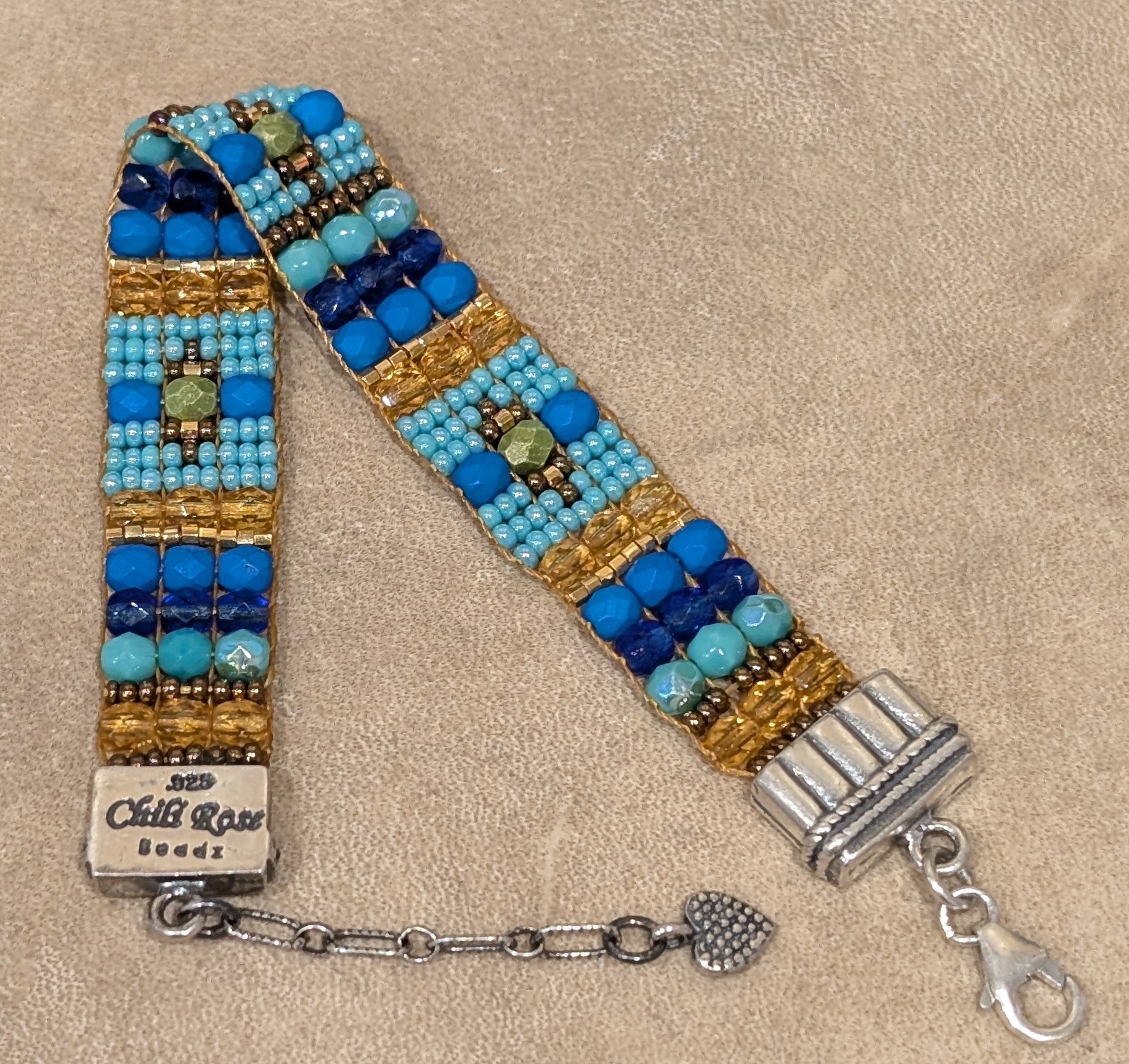 "Blue and Gold hues " Chili Rose bracelet by Adonnah Langer