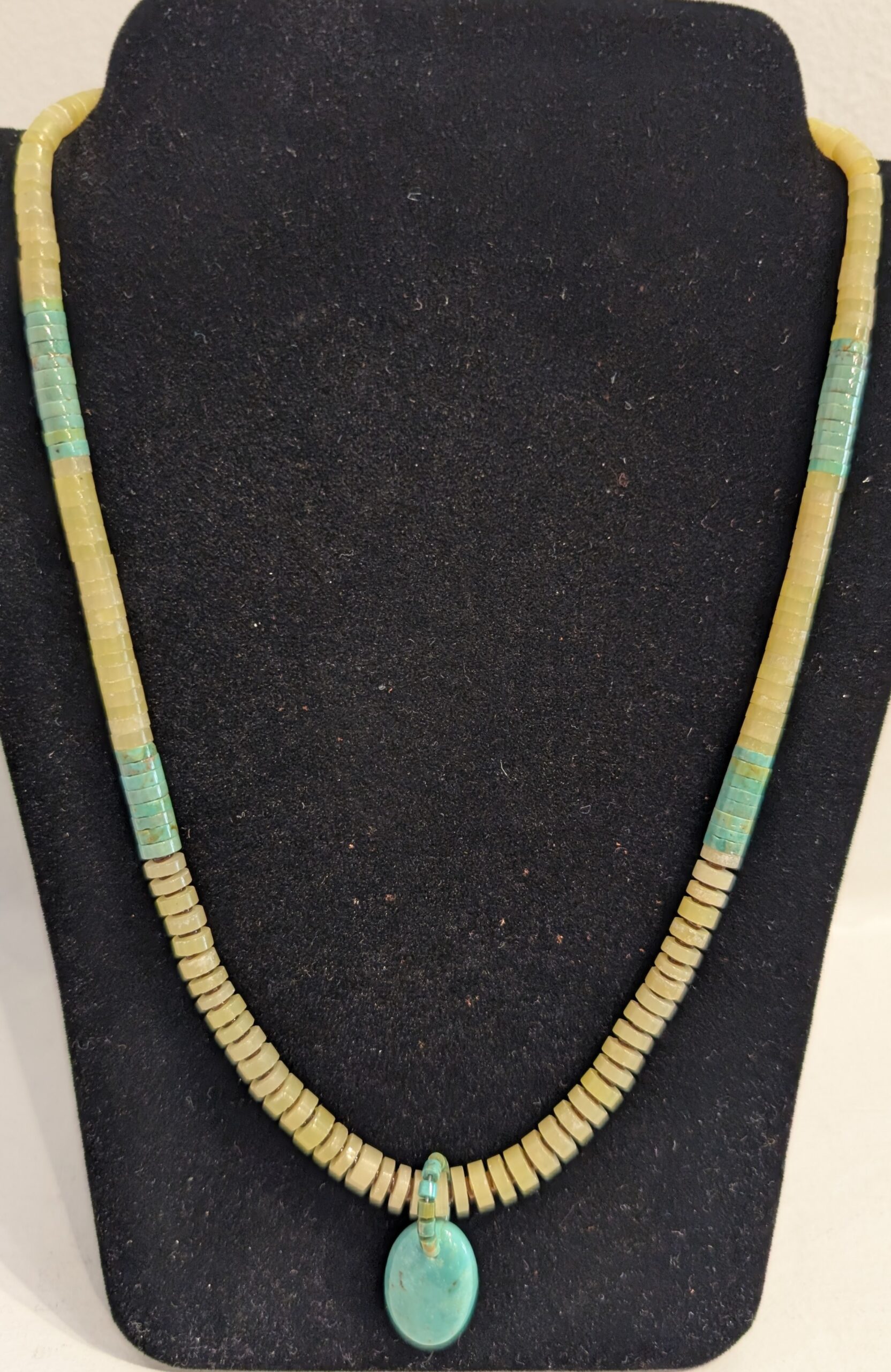 "Serpentine,Turquoise Heishi Necklace " by Calvin and Pilar Lovato