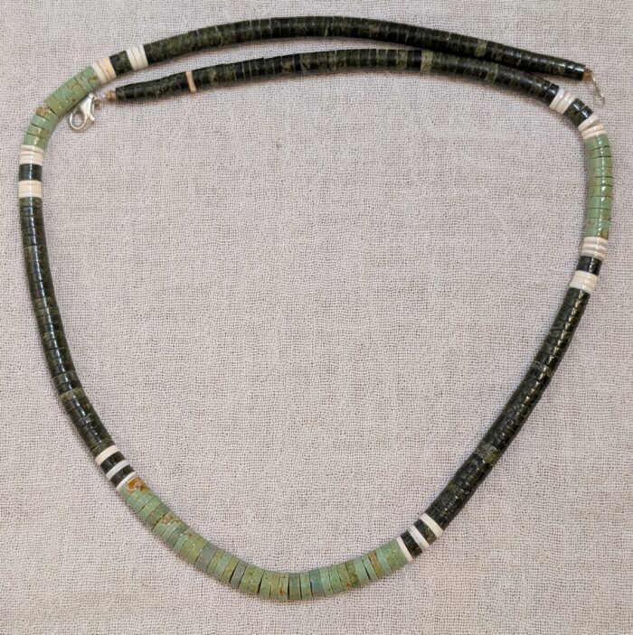 "Heishi cut Serpentine, Turquoise Necklace" by Calvin and Pilar Lovato